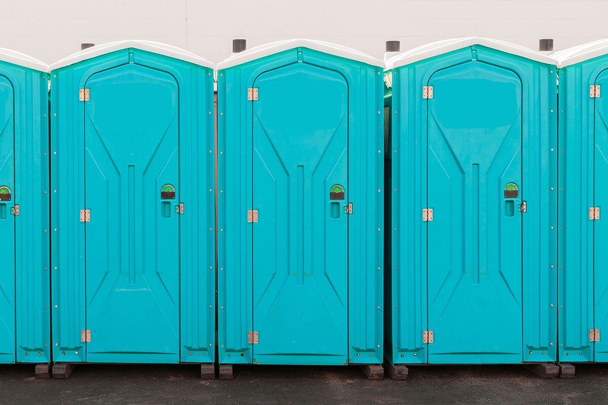 Industrial portable restroom units at a plant in Spartanburg, South Carolina