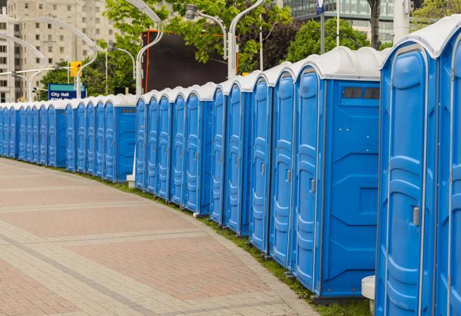 Seasonal porta potty units set up at a Spartanburg, South Carolina venue