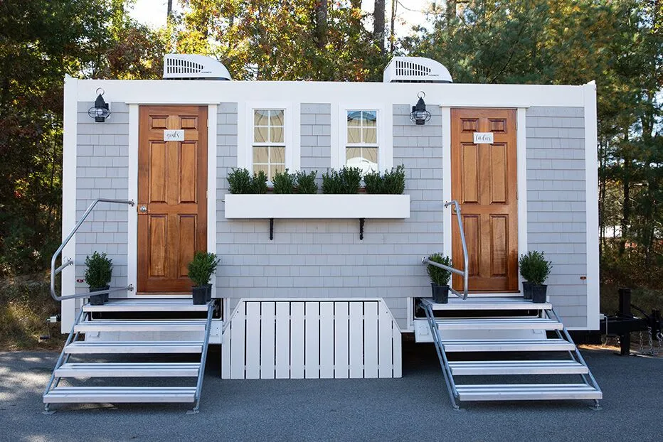 Wedding restroom units discretely staged at a venue in Spartanburg, South Carolina